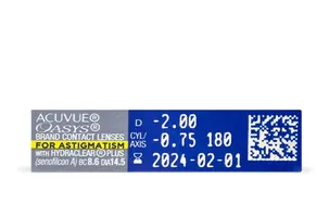 ACUVUE� Oasys� para Astigmatismo con HydraClear Plus Uso por lente: Quincenal